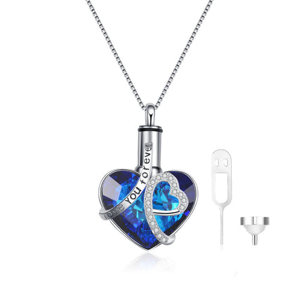 I Love You Forever Crystal Heart Urn Necklace for Ashes